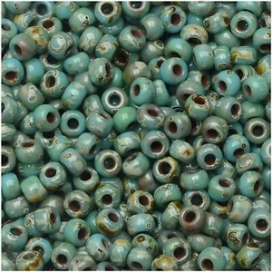Miyuki Round Seed Beads, Size 8/0, Bulk 50 Grams, Picasso Seafoam Green - Picture 1 of 5