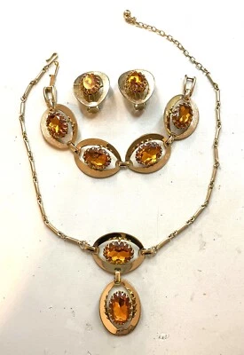 6.148)Collar vintage, pulsera, pendientes, tono dorado, cuarzo citrino Foto 1 de 4