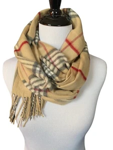 Lord & Taylor Bufanda Suave Flecos Nuevo con Etiquetas Color Camel Tostado Gris y Rojo Rayas Alemania - Imagen 1 de 8