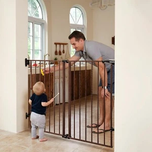34" Extra Tall Baby/Dog Gate, No Threshold, Auto Close, 26-43", Black Wood - Picture 1 of 8