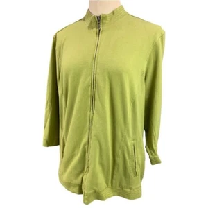 XL Additions by Chico's Women's Green Full Zip 3/4 Sleeve Sweatshirt - Picture 1 of 7