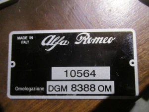 Type Plate Alfa Romeo Plate Tipo 10564 DGM 8388 OM Montreal S65 - Picture 1 of 1