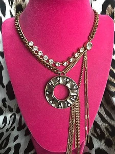 Collar de borla cadena oro cristal salvavidas náutico vintage Betsey Johnson - Imagen 1 de 6