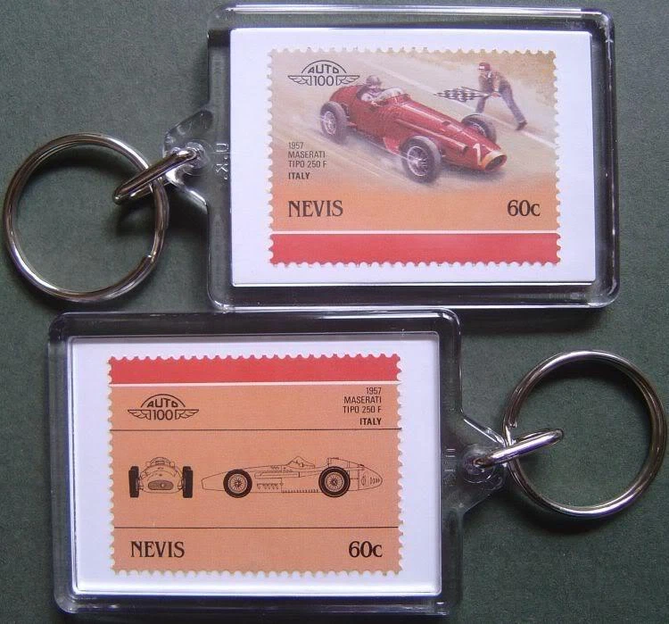 1957 MASERATI TIPO 250F Car Stamp Keyring (Auto 100 Automobile) - Immagine 1 di 1