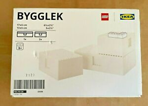 Ikea Lego BYGGLEK White Storage Box Set of 3 With Lid Limited Release