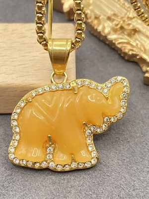 Elephant Pendant Necklace W/ 18K Gold Plated Crystal Charm Hip Hop Chain Jewelry - Image 1 of 4