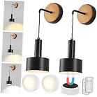 2 Pack Battery Operated Wall Sconce Adjustable Height Wireless Wall Wooden