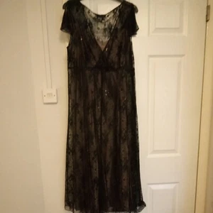 Coast Vintage Evening Dress Size 14 bronze sequined slip ,black lace over slip. - Picture 1 of 6