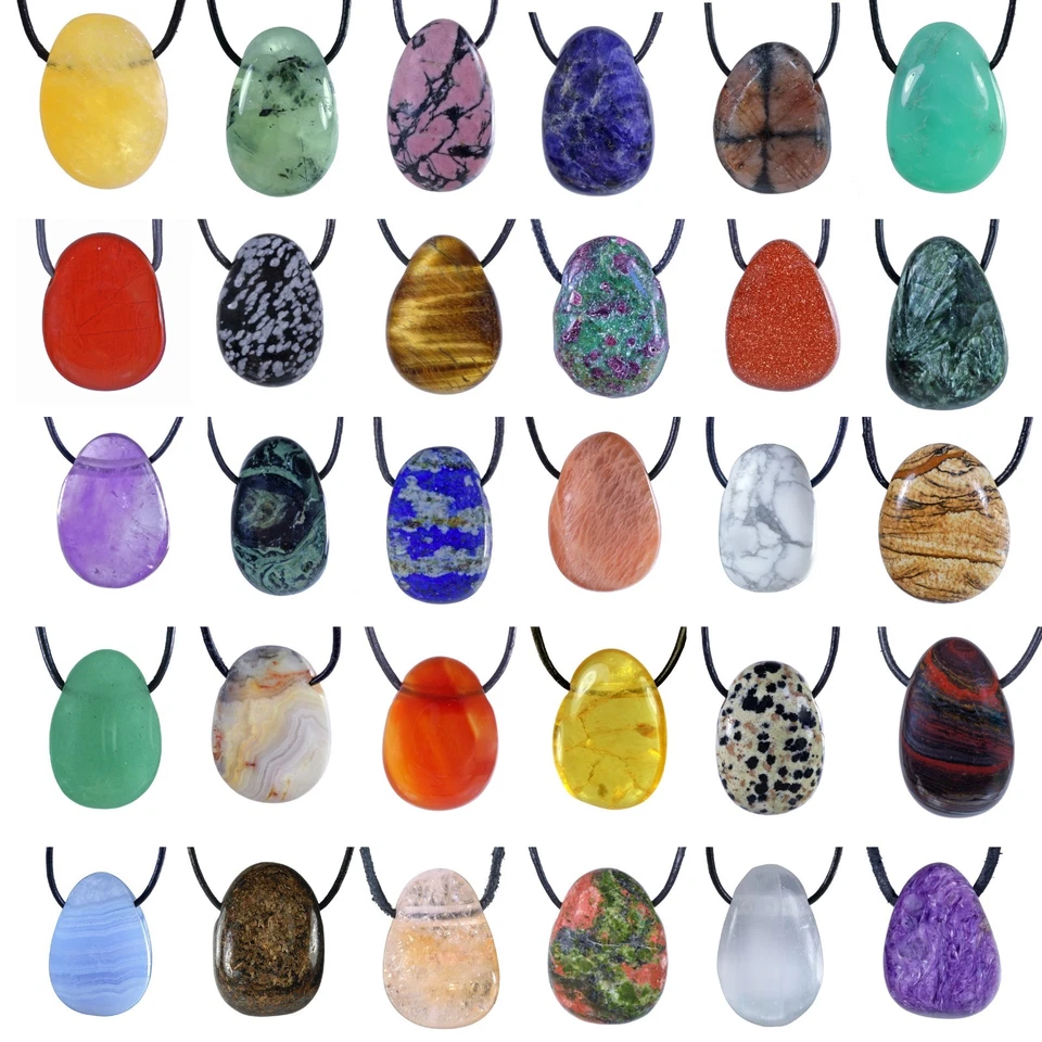 Tropfen Edelstein Anhänger | Trommelstein gebohrt Tropfenanhänger + Baumwollband - Bild 1 von 1