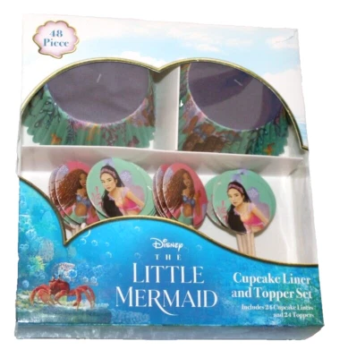 Disney Sirenita Cupcake 48 Piezas Forro Topper Set Ariel Fiesta de Cumpleaños Foto 1 de 3