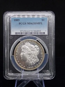 USA 1885 PHILADELPHIA MORGAN SILVER DOLLAR SLABBED PCGS MS 63 DMPL - Bild 1 von 2