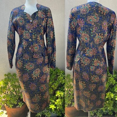 De Colección Traje de Noche Formal Falda Chaqueta Seda Metálica Talla 10 Foto 1 de 4