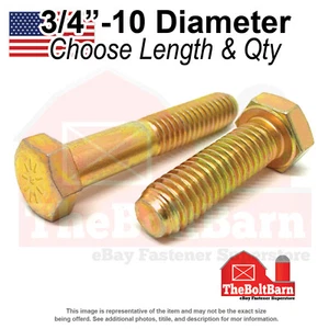3/4"-10 Grade L-9 Coarse Hex Cap Screws Zinc Yellow USA Made(Choose Length&Qty) - Picture 1 of 14