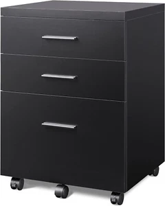 DEVAISE 3 Drawer Wood Mobile File Cabinet, Rolling Printer Stand - Black - Picture 1 of 7