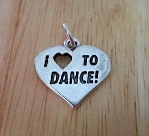 Sterling Silver 18x18mm says I Love (Heart) To Dance Dancing Charm - Picture 1 of 6