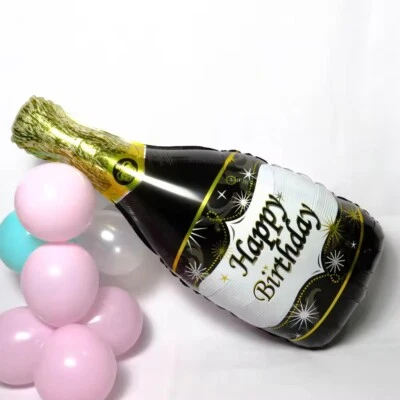 DECORATE PARTY LTD 37" Champagne Bottle Foil Balloon Large Happy Birthday Black Gold Party Decor UK