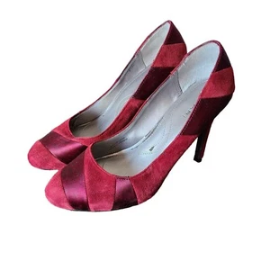 Tahari Carmela Suede Leather Burgundy Heels Women's Size 6.5 - Picture 1 of 14