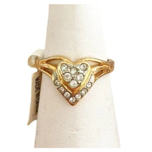 Size 8 Double Stack Rhinestone Heart 14kt Gold Plated Ring - Picture 1 of 2
