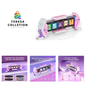 Multifunctional Pink Digital Clock with Weather, Stocks, & Pixel Art Design - Picture 1 of 11