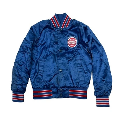 Chaqueta Bomber Chalk Line Vintage Años 80 NBA Detroit Pistons Satinado DEFECTUOSA Juvenil 6/7 Foto 1 de 4