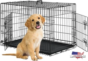 24" Dog Crate Metal Wire Double-Door Folding Pet Animal Pet Cage With Tray NEW - Picture 1 of 6