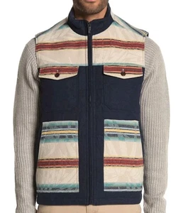 Pendleton × Tommy Bahama Men's Vest Cotton Wool Navy Size L Southwestern Zip Up - Picture 1 of 7