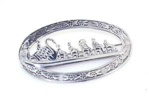 Vtg signed MFA Sterling Silver Boston The Swan Boats Oval Pin Brooch - Picture 1 of 6