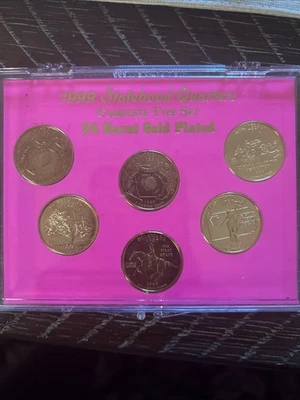 1999GOLD 24K Clad U.S Mint State Quarters Complete Set of 5 Coins with Capsules - Image 1 of 4