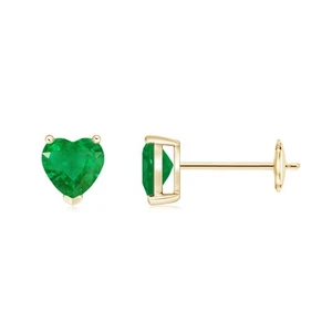 ANGARA Natural 0.8 Ct Emerald Solitaire Heart Stud Earrings in 14K Solid Gold - Picture 1 of 25