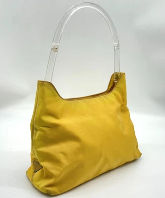 Auténtico Bolso de Hombro Prada Triángulo Logo Nylon Amarillo i110797 Foto 1 de 4