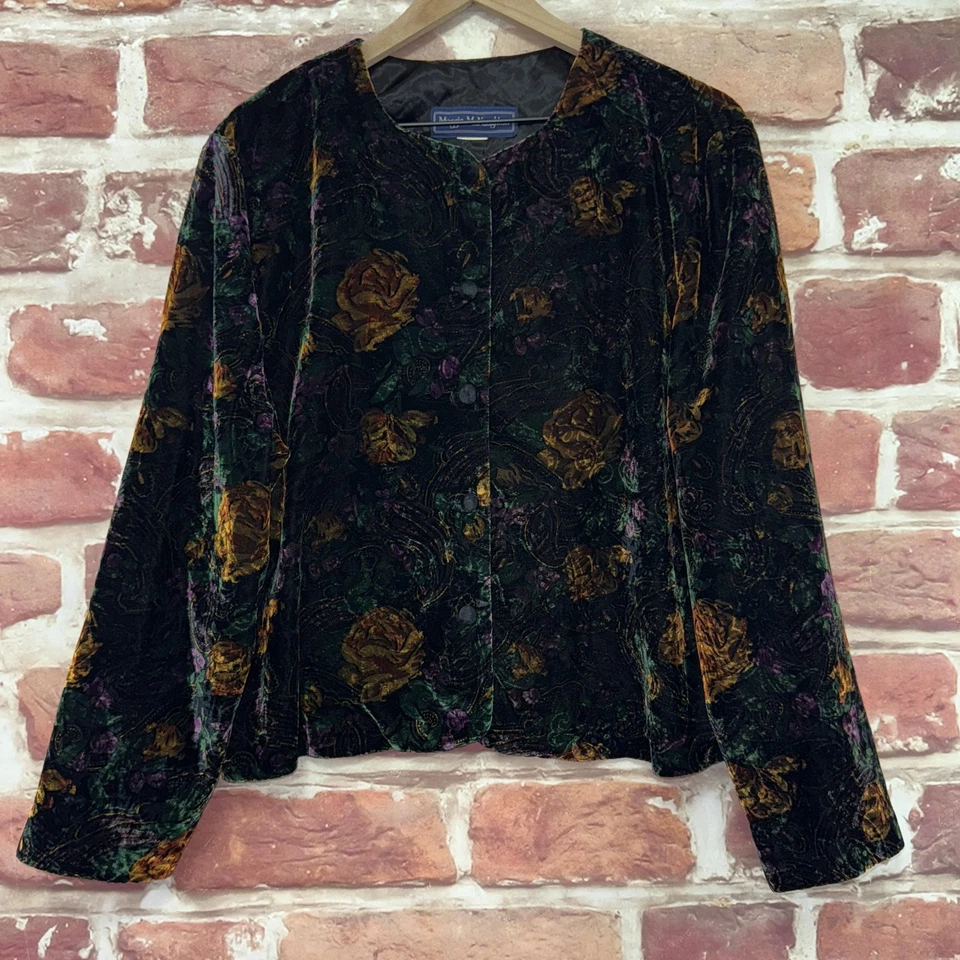 Vintage Maggie McNaughton Blazer Womens Multicolor 18W Velvet Boho Floral Jacket - Image 1 of 4
