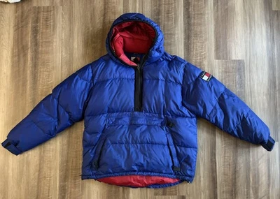 Vintage Tommy Hilfiger Jacket Mens Medium Blue Hooded Puffer Anorak Pullover 90s - Image 1 of 4