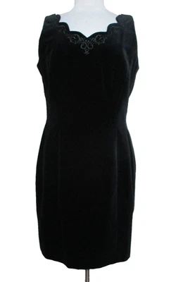 Vintage Laura Ashley Black Velvet Sheath Dress Scallop V-Neck Sleeveless 12 - Image 1 of 4