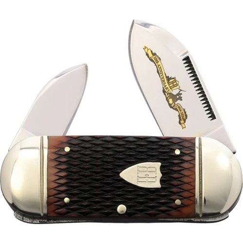 Cuchillo pequeño pez luna Rough Rider 30 aniversario mango de hueso marrón Foto 1 de 1