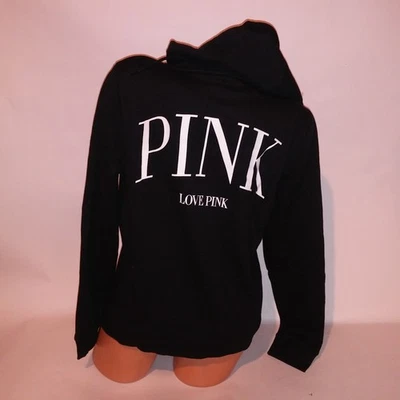 Victoria Secret розовый толстовка с капюшоном большой свитер черный белый твердый логотип полный молнии новый - Изображение 1 из 4