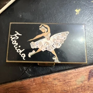 Vintage Gold Tone Pill Box Hand Painted Ballerina Florida Lacquered - Picture 1 of 5