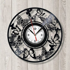 Butterfly Vinyl Wall Clock Record Silent Clock Kids Room Decor Gift Flowers Whit