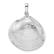 Sterling Silver Rhodium-Plated Polished 3D Large Clam Shell Pendant