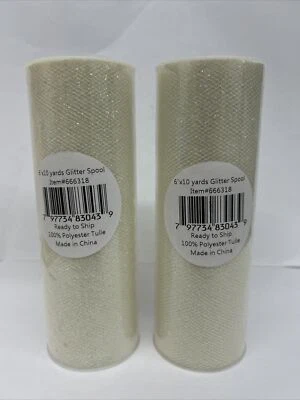 White Glitter Tulle 2 Rolls 100% Polyester 6” Wide 10 Yards Long (60 Feet Total) - Image 1 of 3