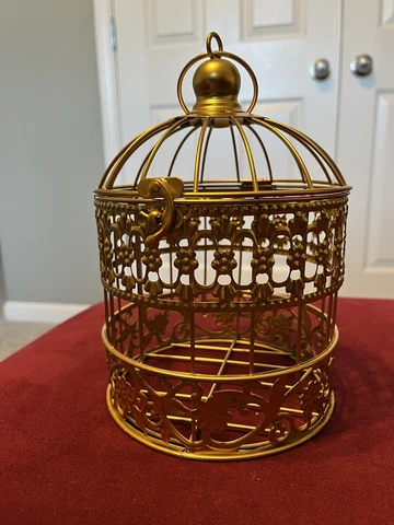 NEW Round Dome Brasstone Hanging Bird Cage 8.5 inches tall by 6 inches around Cover
