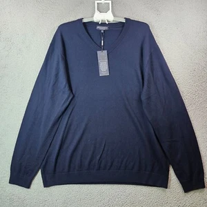 $99 NWT Hart Schaffner Marx 3XT 3X Tall Sweater Men Merino Wool V-Neck Navy Blue - Picture 1 of 11