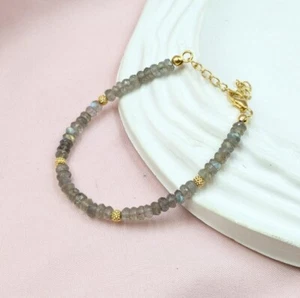 Brazalete de curación emocional con cuentas de piedras preciosas de piedra de nacimiento de febrero de labradorita 6-8" - Imagen 1 de 12