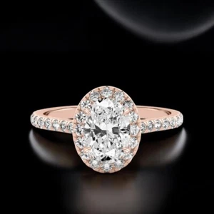 Women Wedding Ring 1.60 Ct IGI GIA Lab Created Oval Cut Diamond 18k Rose Gold - Picture 1 of 8