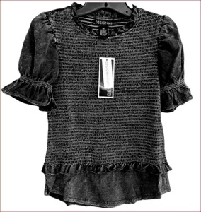 Saks Fifth Avenue Damen Bluse gesmoktes Mieder kurz Puffärmel Gr. XS nie getragen - Bild 1 von 12