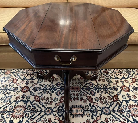Henkel Harris Jefferson Mahogany Octagon Flip Top Pedestal Center Side Table #1 Cover