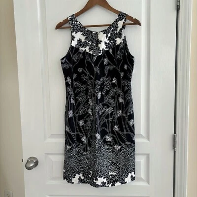 Tori Richard Floral Shift Dress 8 Sleeveles Black White - Image 1 of 4