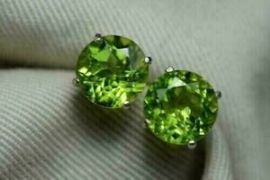 4Ct Round Cut Simulated Peridot Women's Stud Earrings Real Solid 14K White Gold.