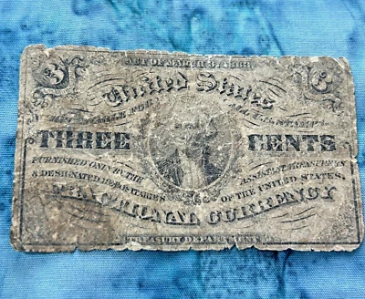 1863 3c Three Cent Fractional Currency Note - Civil War Currency - Image 1 of 2