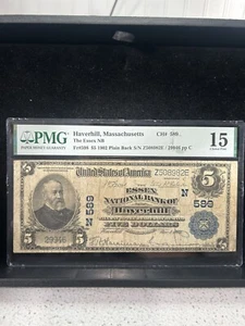 SASA 1902 Haverhill MA $5 Essex National Bank Plain Back Pmg F15 - Picture 1 of 2