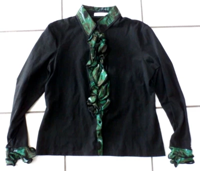Blusa Anne Fontaine Top Talla 42 Jersey Negro Verde Volantes Pima Elastano G691 Foto 1 de 4